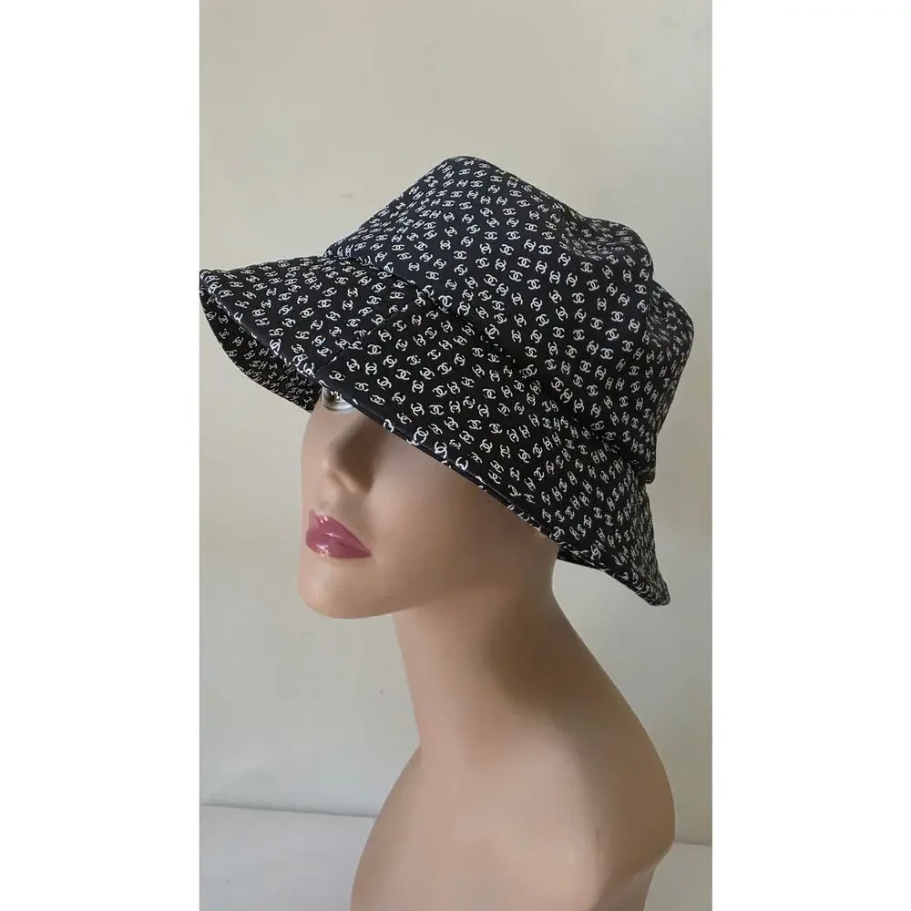 Chanel Black white Interlocking CC Nylon Bucket Hat S sz